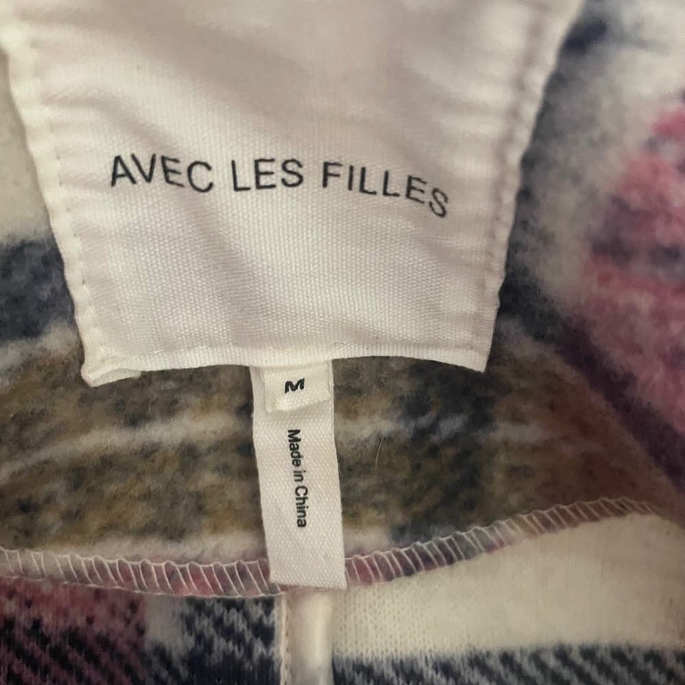 Avec Les Filles Plaid Zip Front Jacket Pink Cream Brown Shacket Women's Medium - Picture 5 of 6